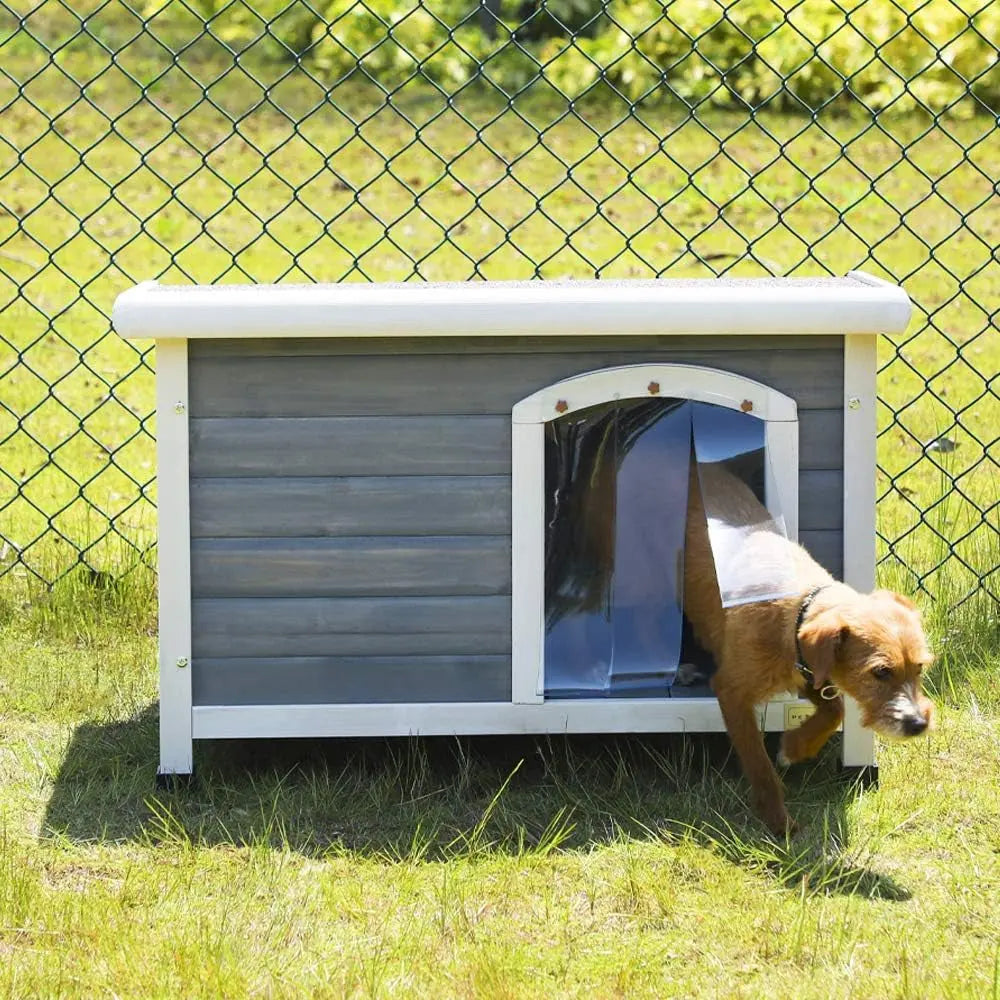 Outdoor Dog House – Weatherproof Wooden Kennel w/ Door Flap & Raised Floor