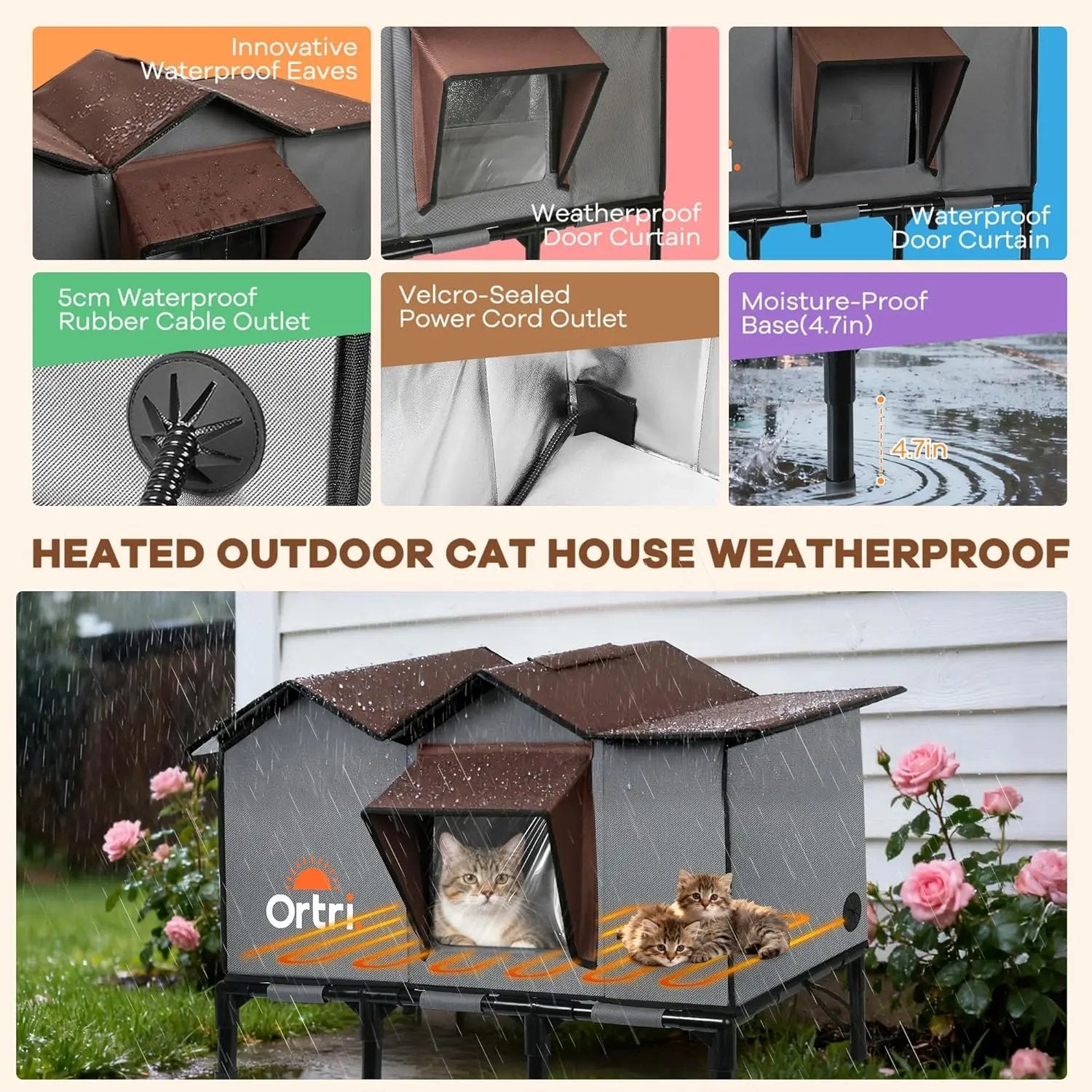 Heated Outdoor Cat House Waterproof Insulated Winter Shelter w/ Heating Pad 20"