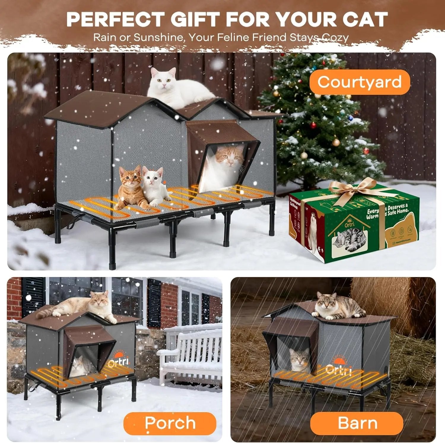 Heated Outdoor Cat House Waterproof Insulated Winter Shelter w/ Heating Pad 20"