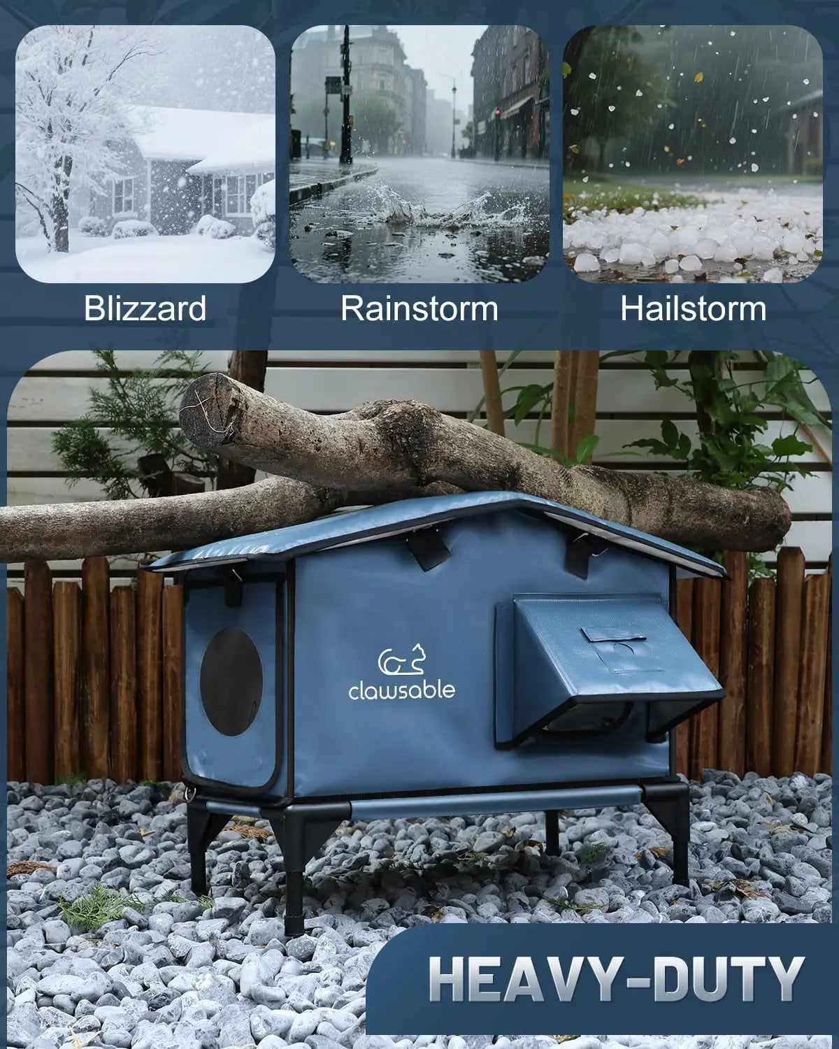 Outdoor Heated Cat House – Insulated Shelter w/ Escape Door & Waterproof Awning