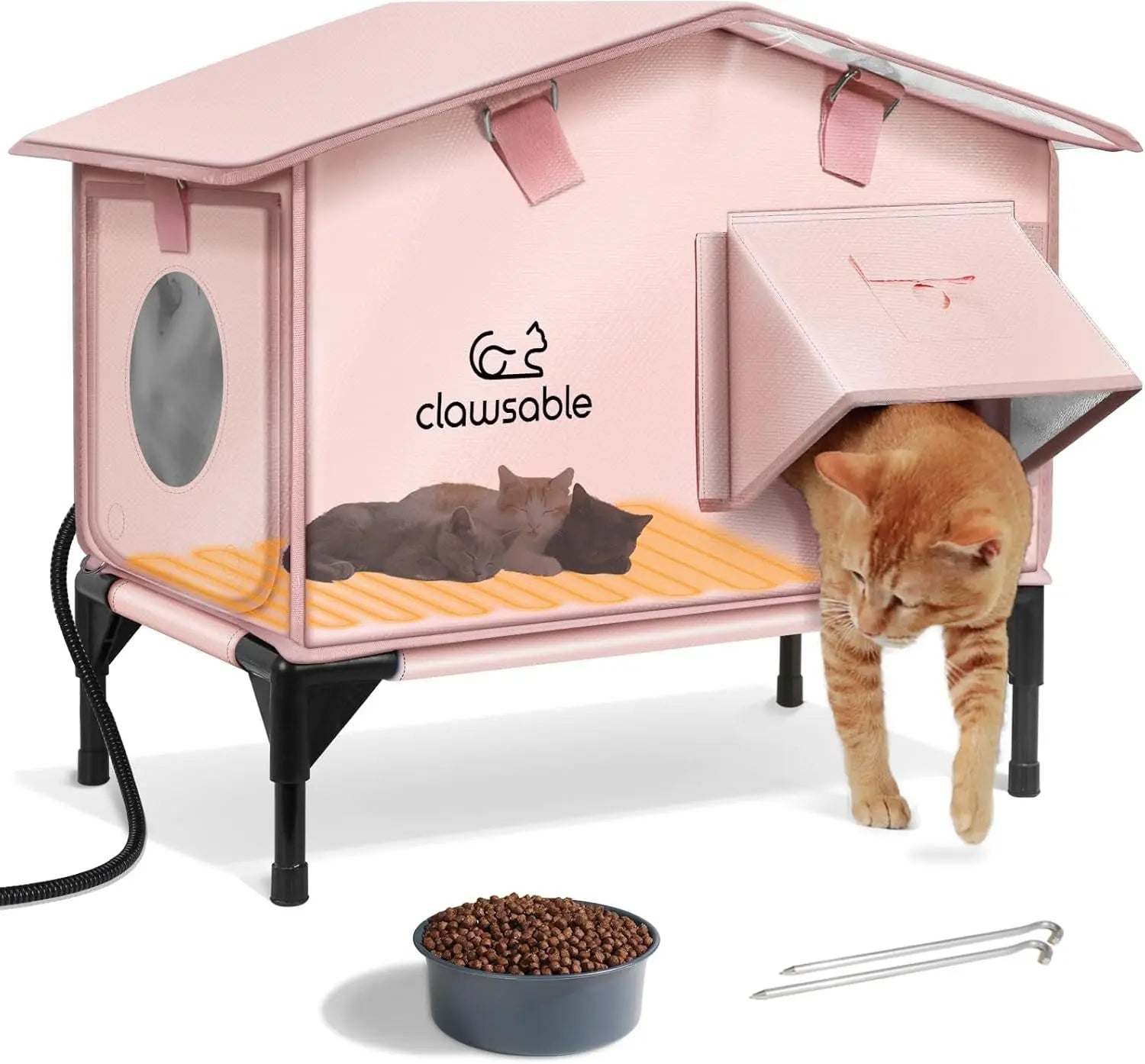 Outdoor Heated Cat House – Insulated Shelter w/ Escape Door & Waterproof Awning