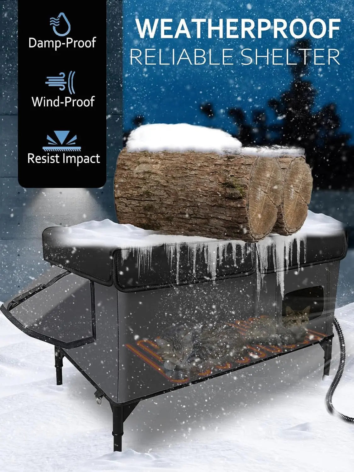 Outdoor Heated Cat House, Waterproof Insulated Shelter with Escape Door (Large)