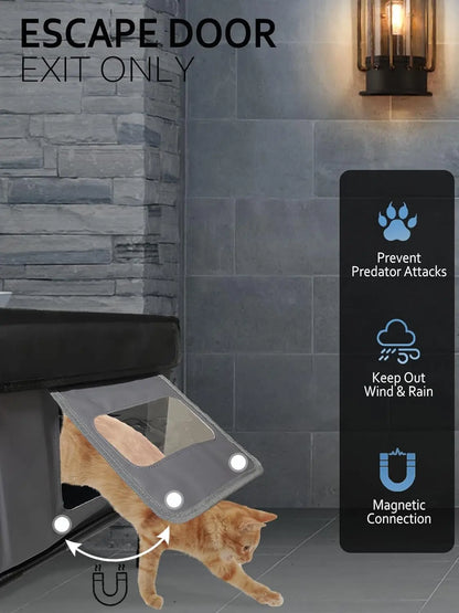 Outdoor Heated Cat House, Waterproof Insulated Shelter with Escape Door (Large)