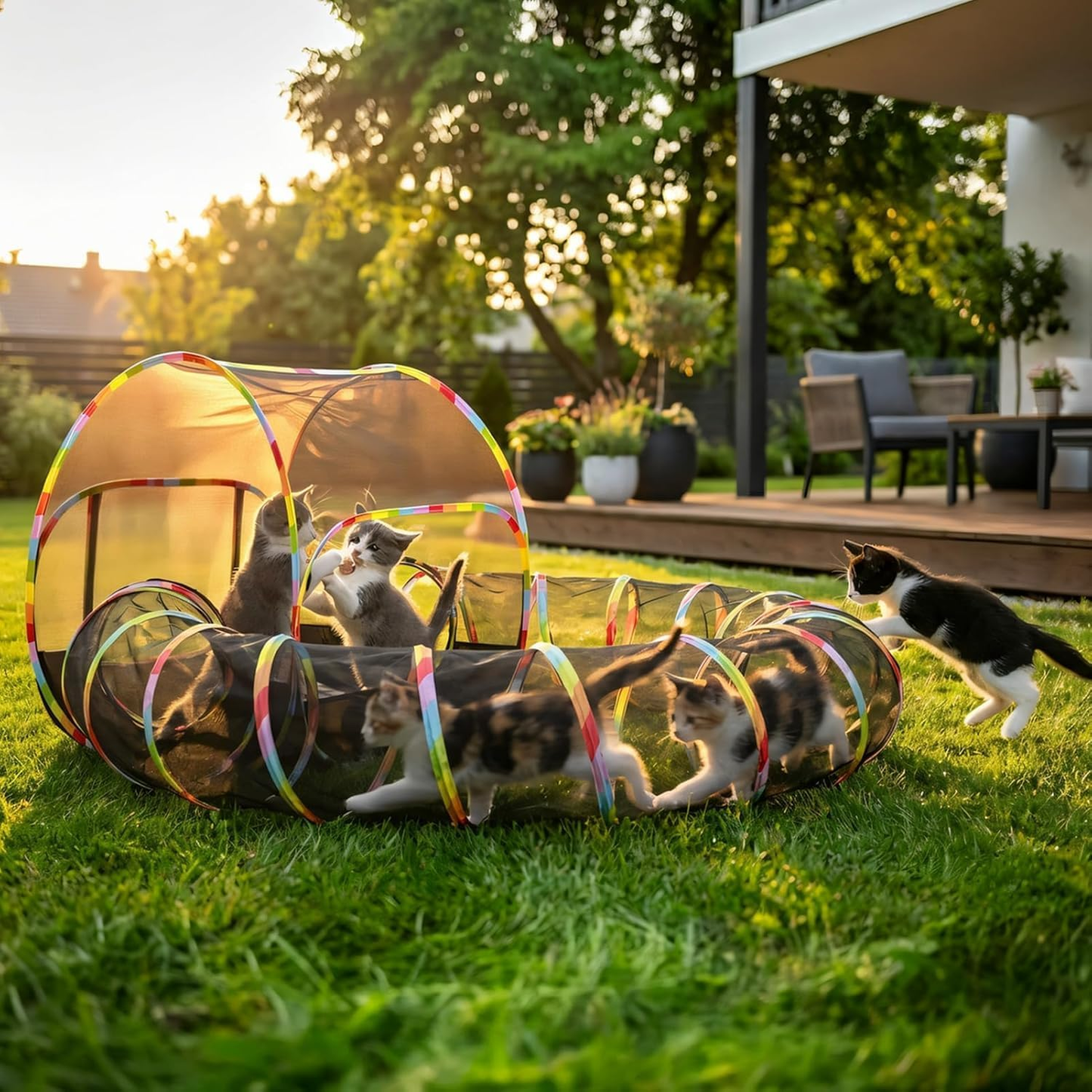 Outdoor Cat Enclosure with 134" Tunnel, XL Pop-Up Cat Tent & Playpen