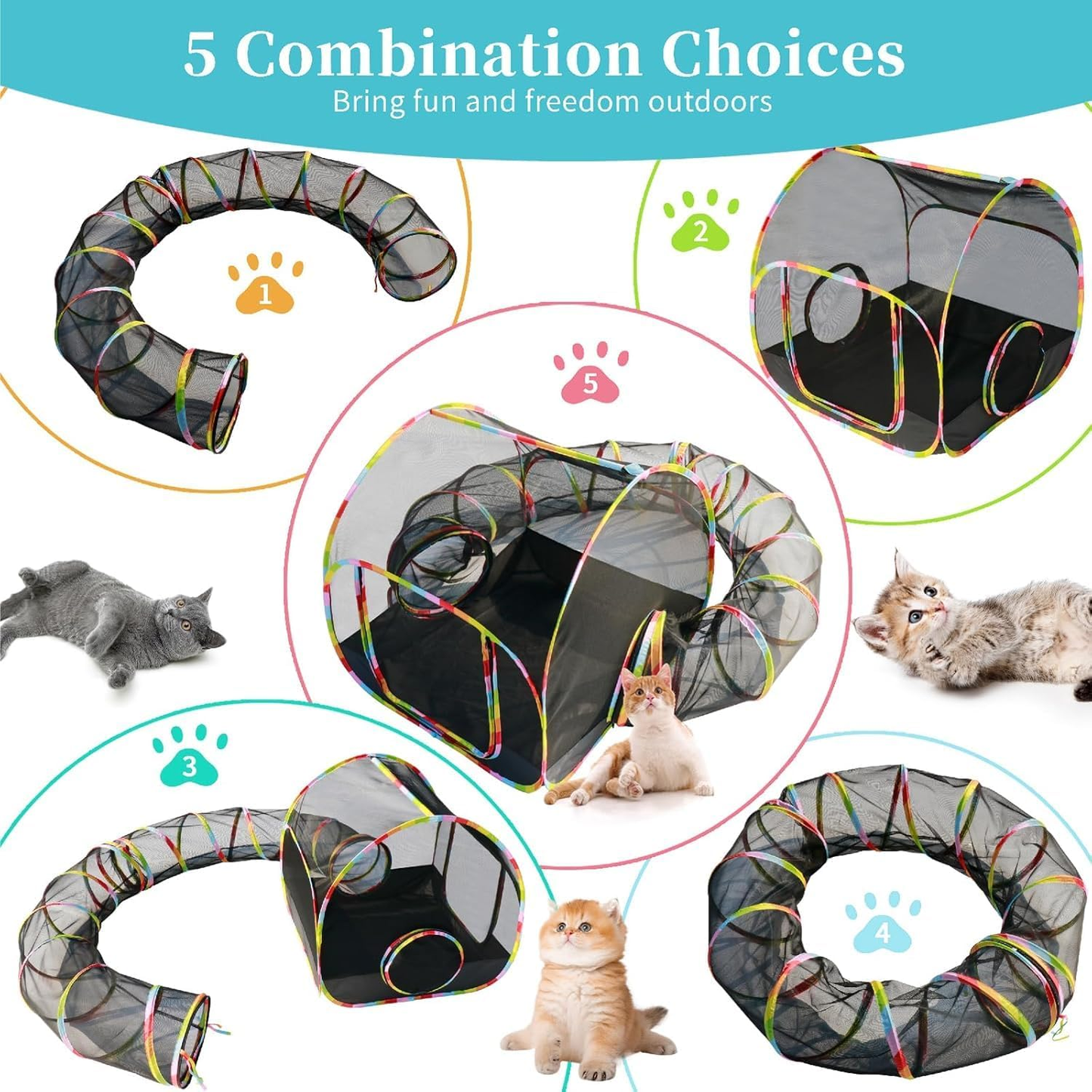 Outdoor Cat Enclosure with 134" Tunnel, XL Pop-Up Cat Tent & Playpen