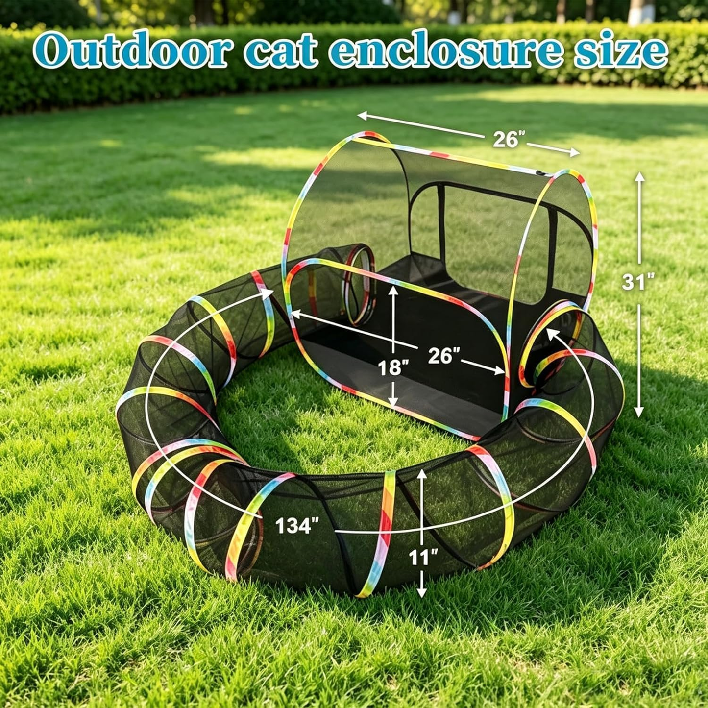 Outdoor Cat Enclosure with 134" Tunnel, XL Pop-Up Cat Tent & Playpen