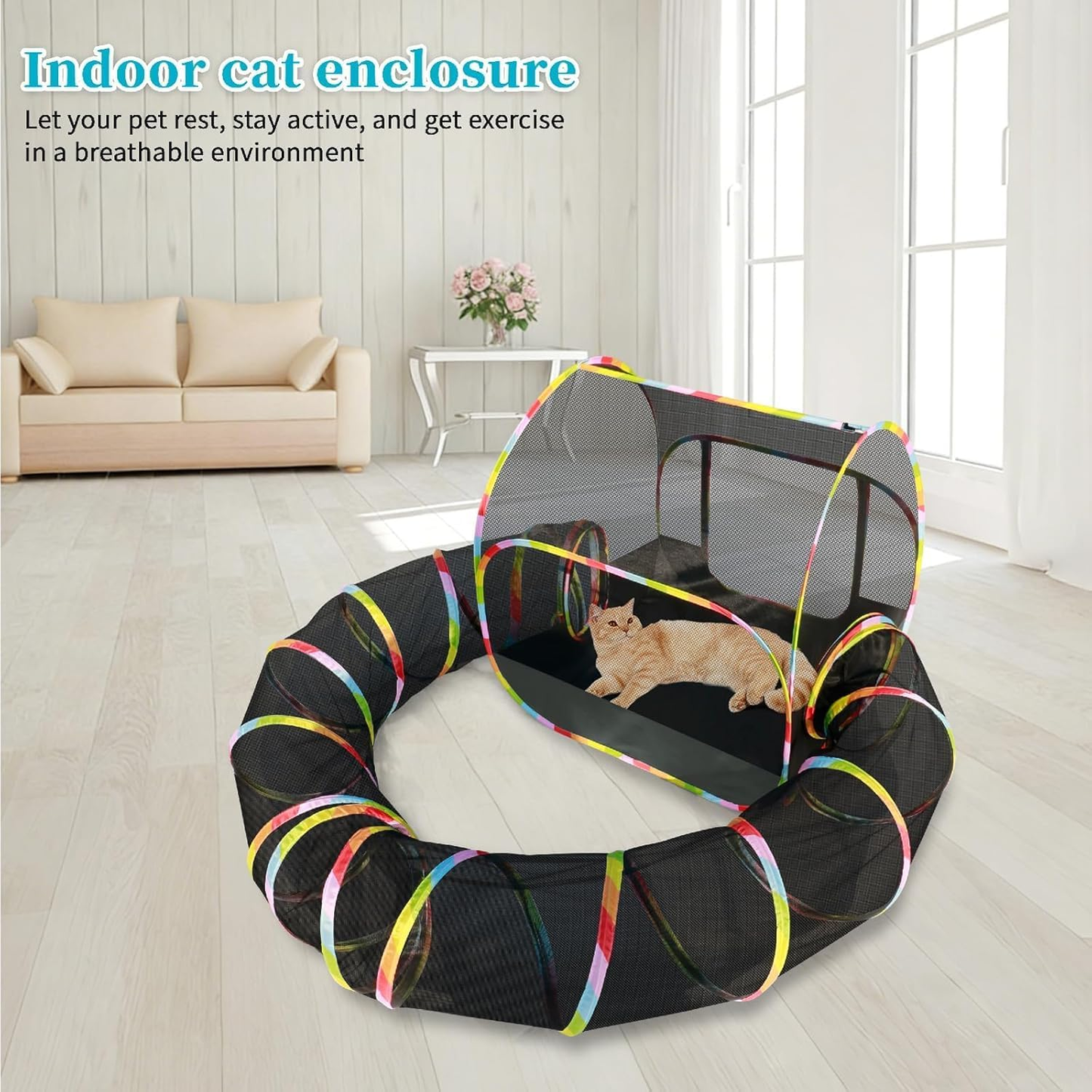 Outdoor Cat Enclosure with 134" Tunnel, XL Pop-Up Cat Tent & Playpen