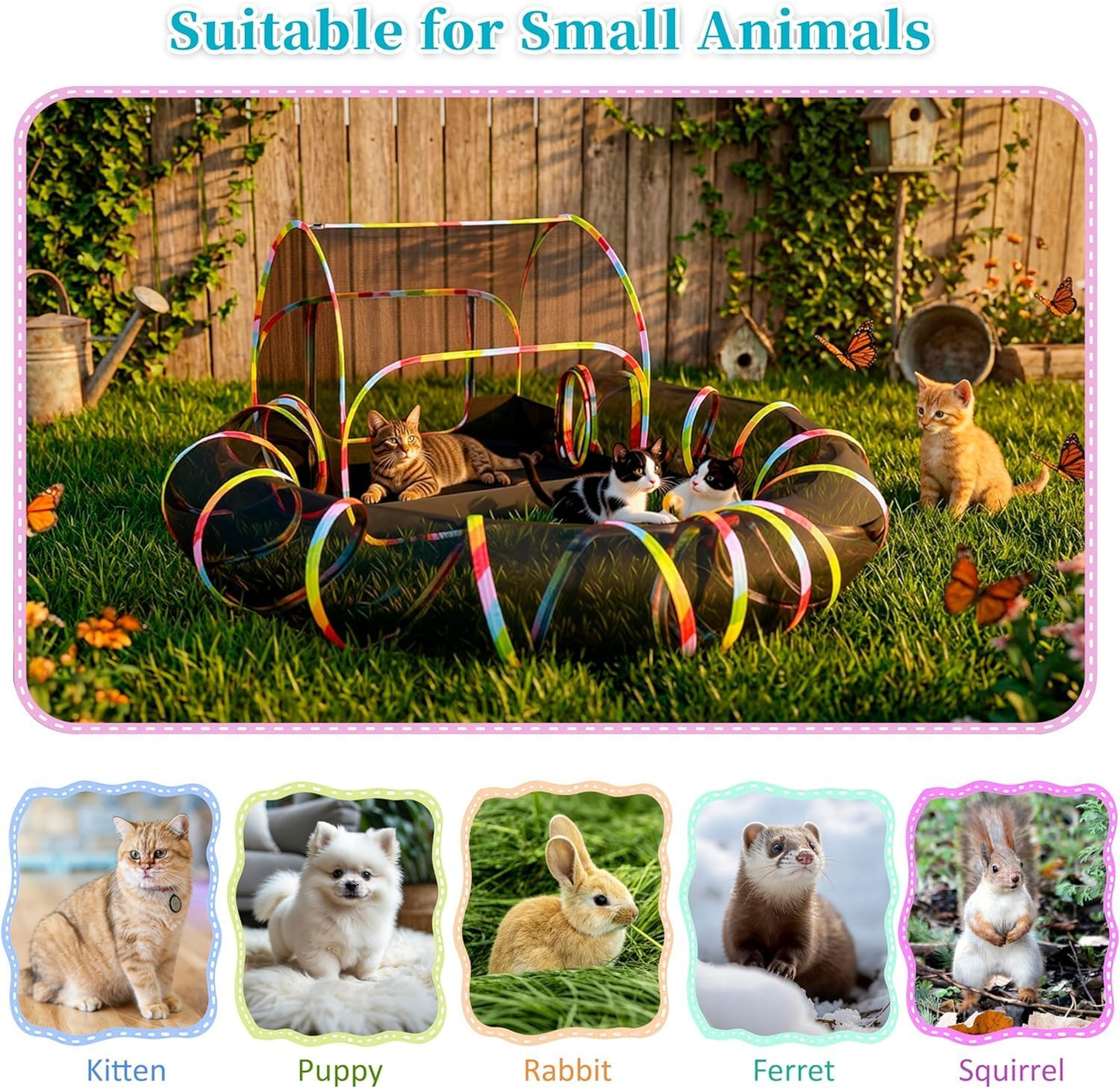Outdoor Cat Enclosure with 134" Tunnel, XL Pop-Up Cat Tent & Playpen