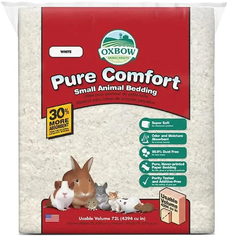 Oxbow Pure Comfort Small Animal Bedding, 99.9% Dust-Free Natural Paper White 72 Liter
