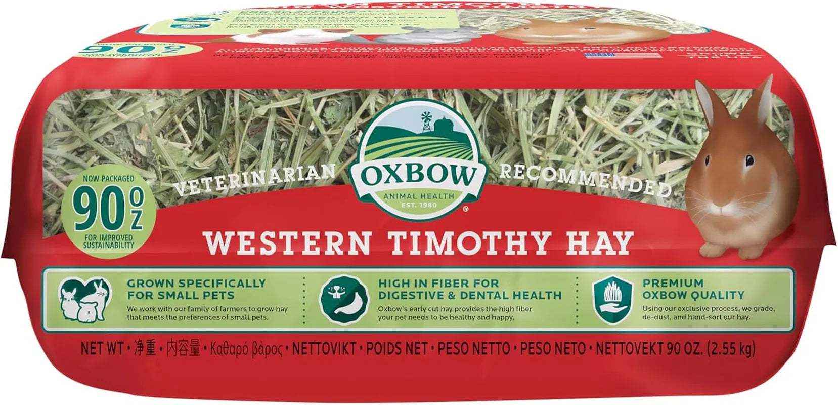 Oxbow Western Timothy Hay 90oz Natural Grass for Rabbits Guinea Pigs