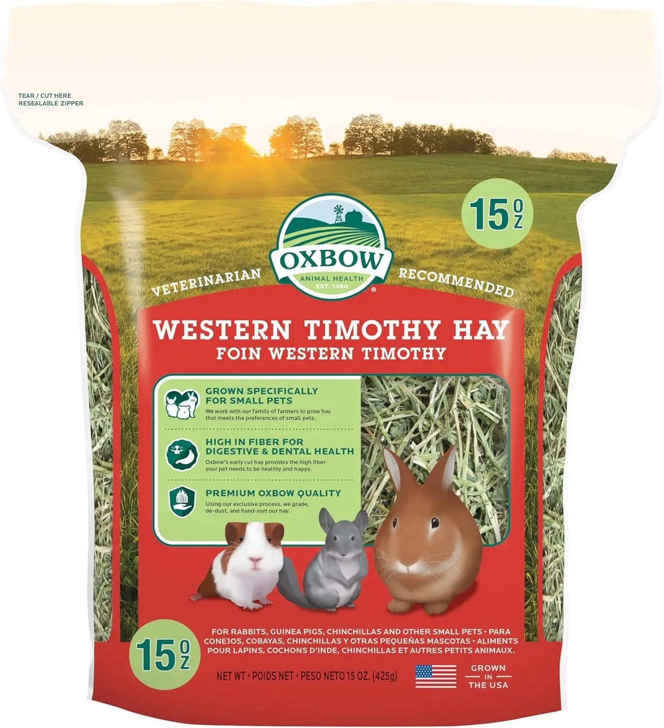 Oxbow Western Timothy Hay 90oz Natural Grass for Rabbits Guinea Pigs