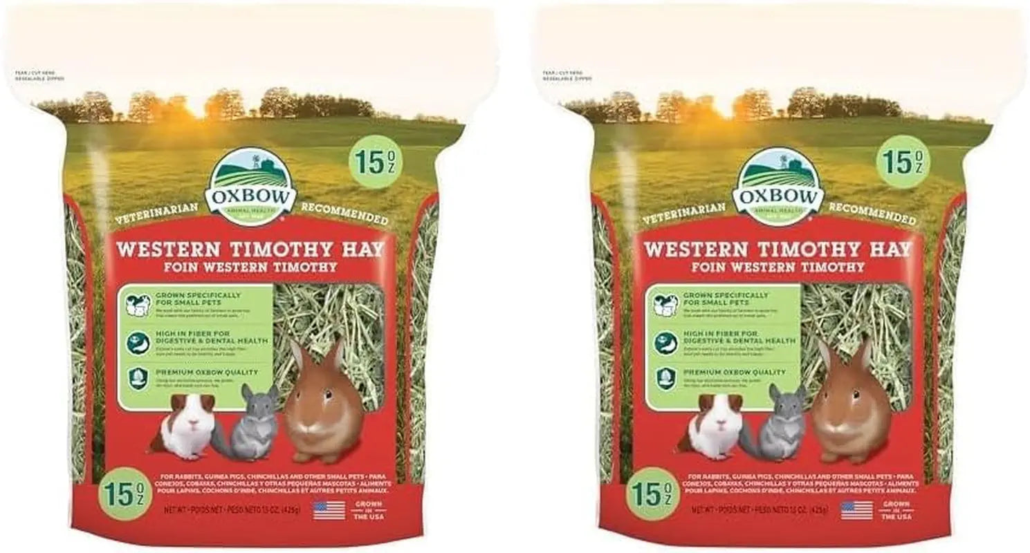 Oxbow Western Timothy Hay 90oz Natural Grass for Rabbits Guinea Pigs All Natural 15 Ounce (Pack Of 2)