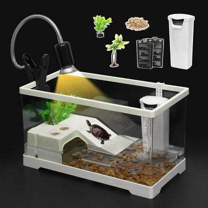 PC Turtle Tank Kit – Starter Aquarium w/ Filter, Lamp, Plants & Platform Set