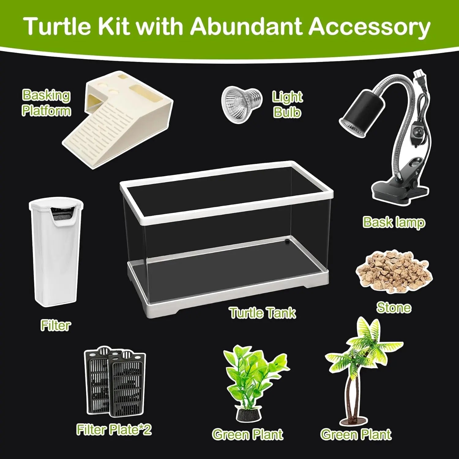 PC Turtle Tank Kit – Starter Aquarium w/ Filter, Lamp, Plants & Platform