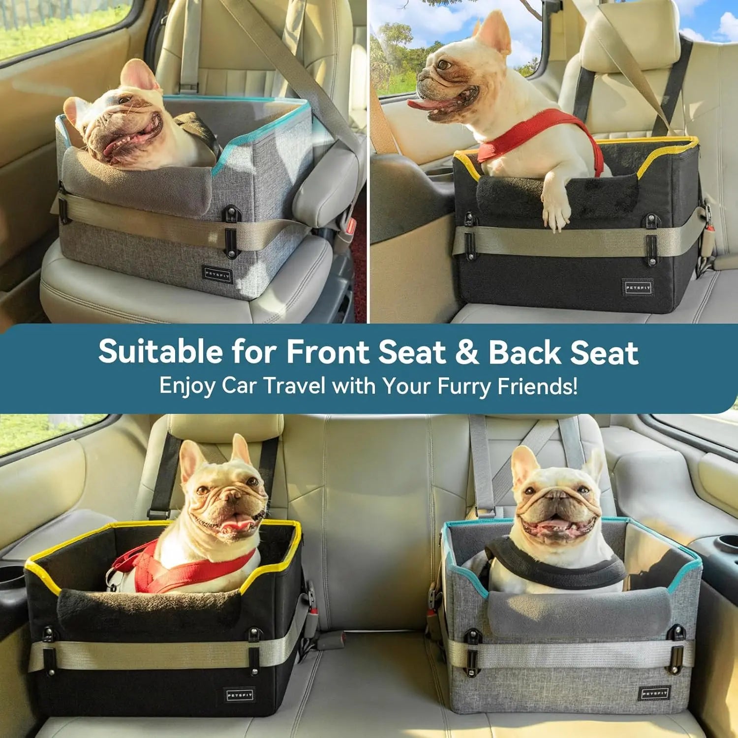 PETSFIT Small Dog Booster Car Seat with Safety Buckles & Tether, Foldable