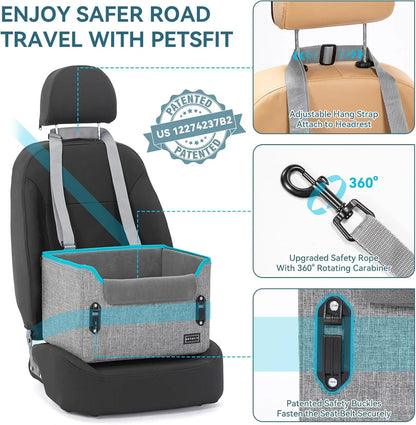 PETSFIT Small Dog Booster Car Seat with Safety Buckles & Tether, Foldable