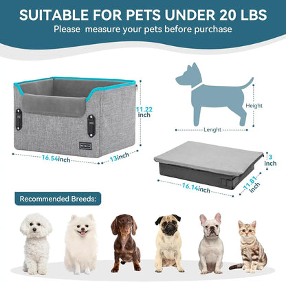 PETSFIT Small Dog Booster Car Seat with Safety Buckles & Tether, Foldable