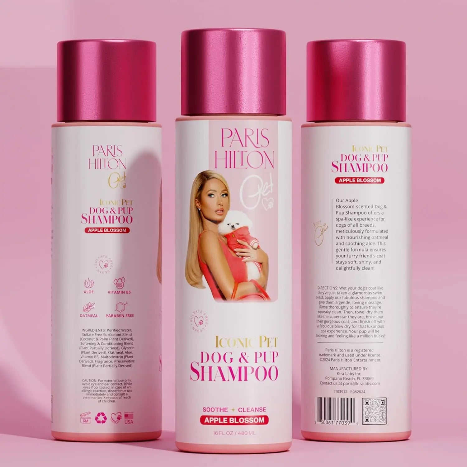 Paris Hilton Dog Shampoo Sulfate-Free Vegan Oatmeal Aloe Hypoallergenic 16oz