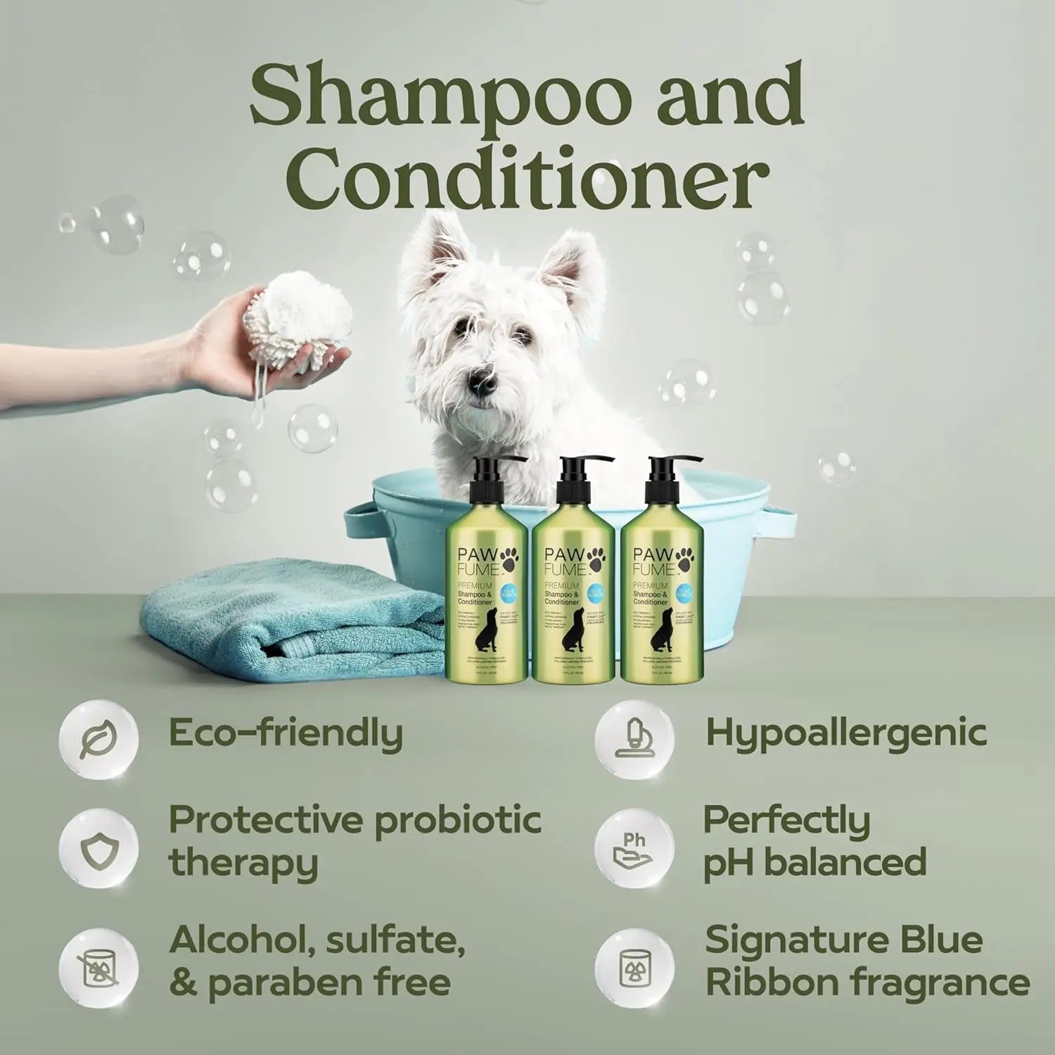 Pawfume Dog Spa Gift Basket 6-Piece Probiotic Deodorizer & Grooming Set