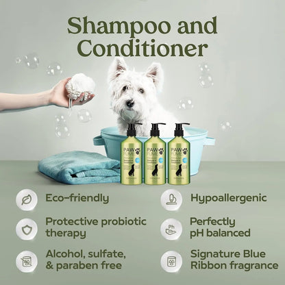 Pawfume Dog Spa Gift Basket 6-Piece Probiotic Deodorizer & Grooming Set
