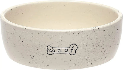 Pearhead Ceramic Treat Jar & M–XL Ceramic Dog Bowl | Modern Pet White "Woof" Bowl 3 Cups - Medium