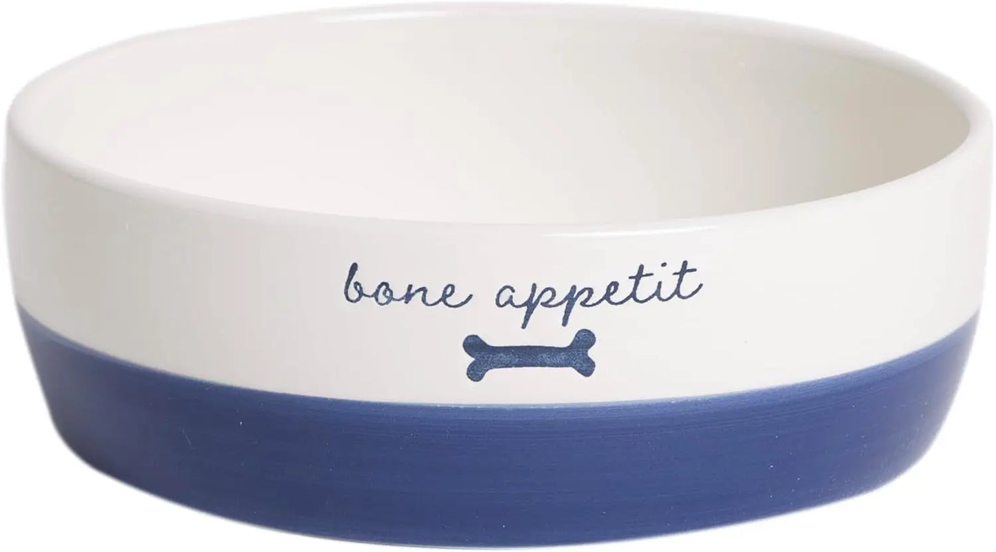 Pearhead Ceramic Treat Jar & M–XL Ceramic Dog Bowl | Modern Pet Navy Bone Appetite Bowl 2 Cups - Small Medium