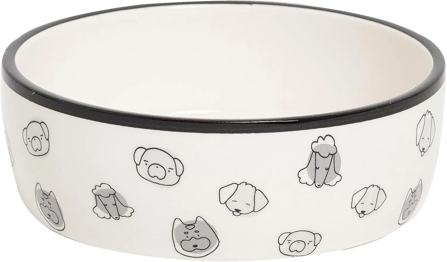 Pearhead Ceramic Treat Jar & M–XL Ceramic Dog Bowl | Modern Pet Dog Faces Bowl 2 Cups - Small Medium