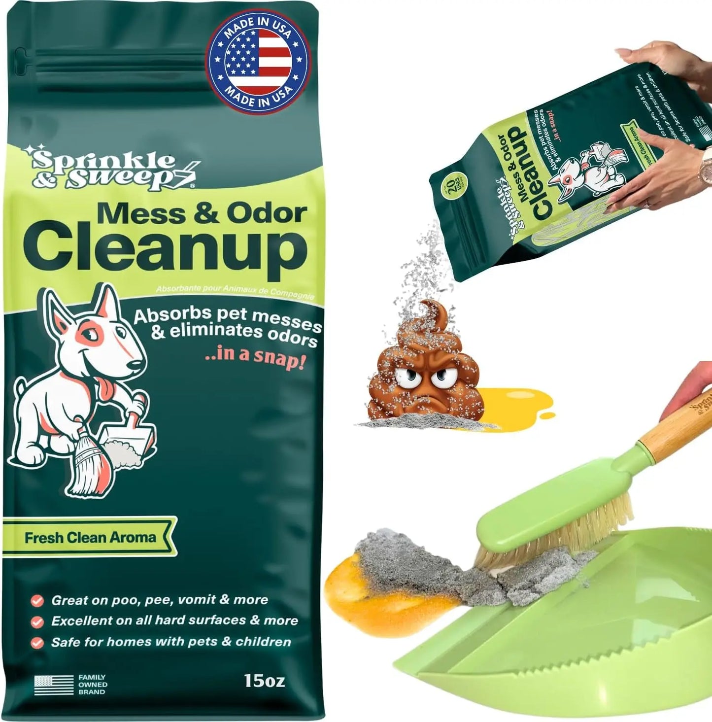 Pet Accident Cleanup Powder Dog Pee Vomit Potty Training Absorbent Odor Remover 15 Ounce (Pack Of 1)