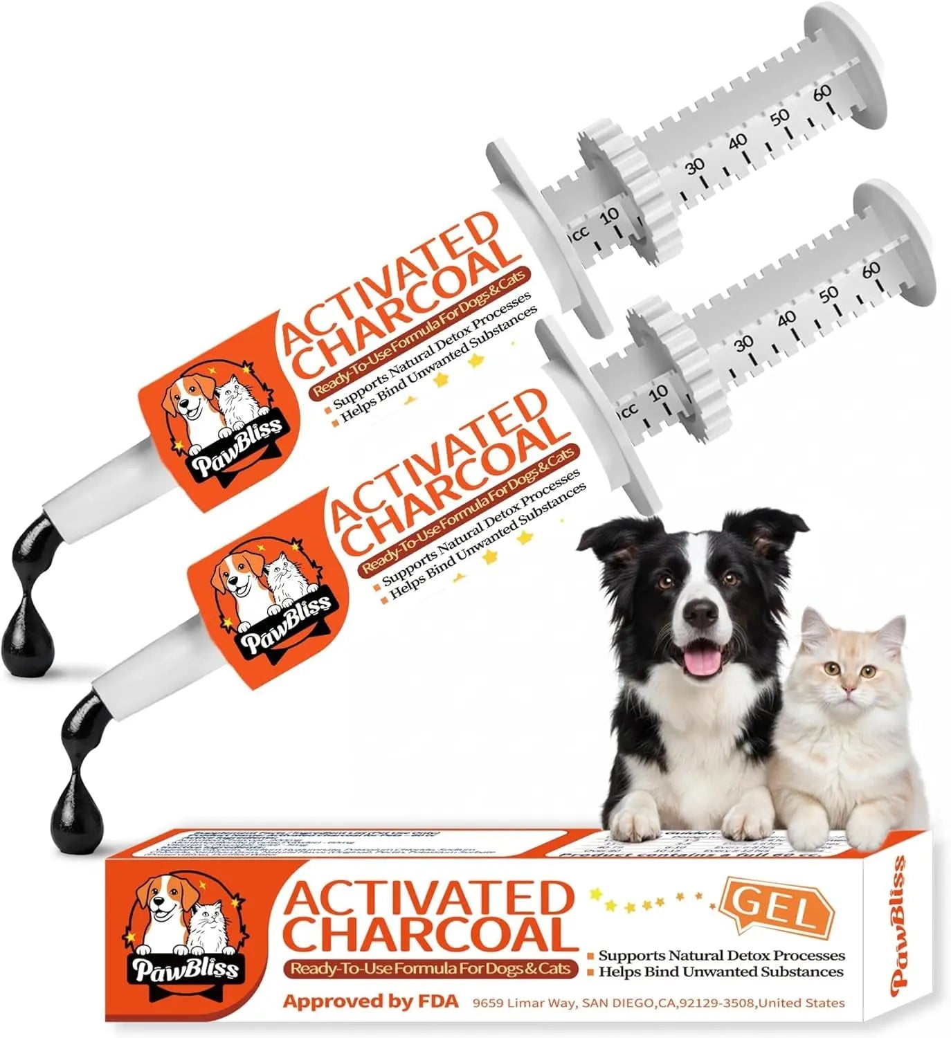 Pet Activated Charcoal Gel Dogs Cats Small Animals Digestive Support 60ml 60Ml 2Tubes
