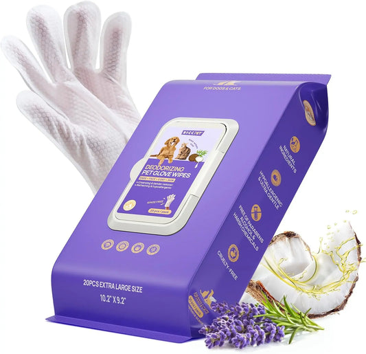 Pet Grooming Glove Wipes for Dogs & Cats – Hypoallergenic, Deodorizing, Vet-Approved Verbena Scent 20 Pcs