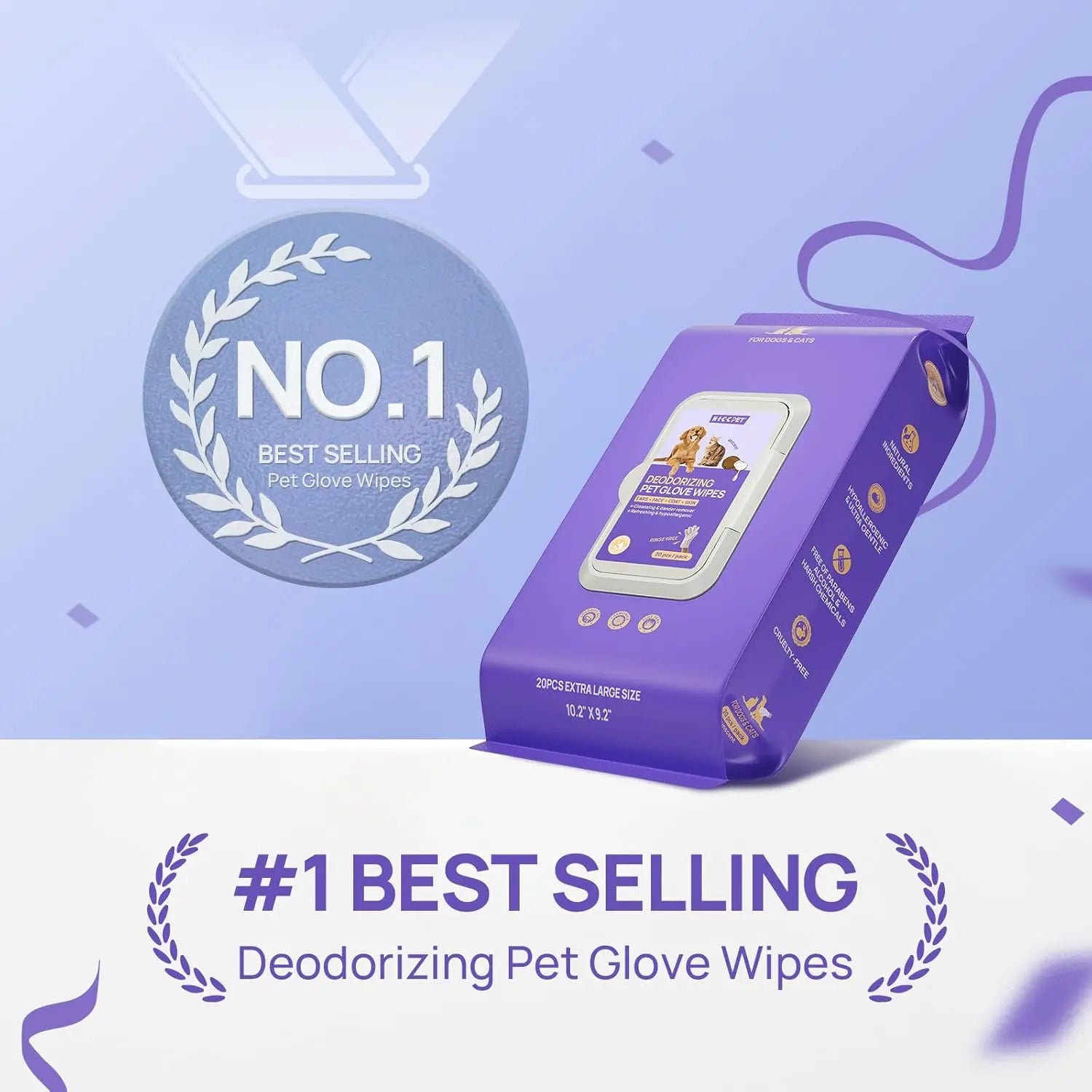 Pet Grooming Glove Wipes for Dogs & Cats – Hypoallergenic, Deodorizing, Vet-Approved