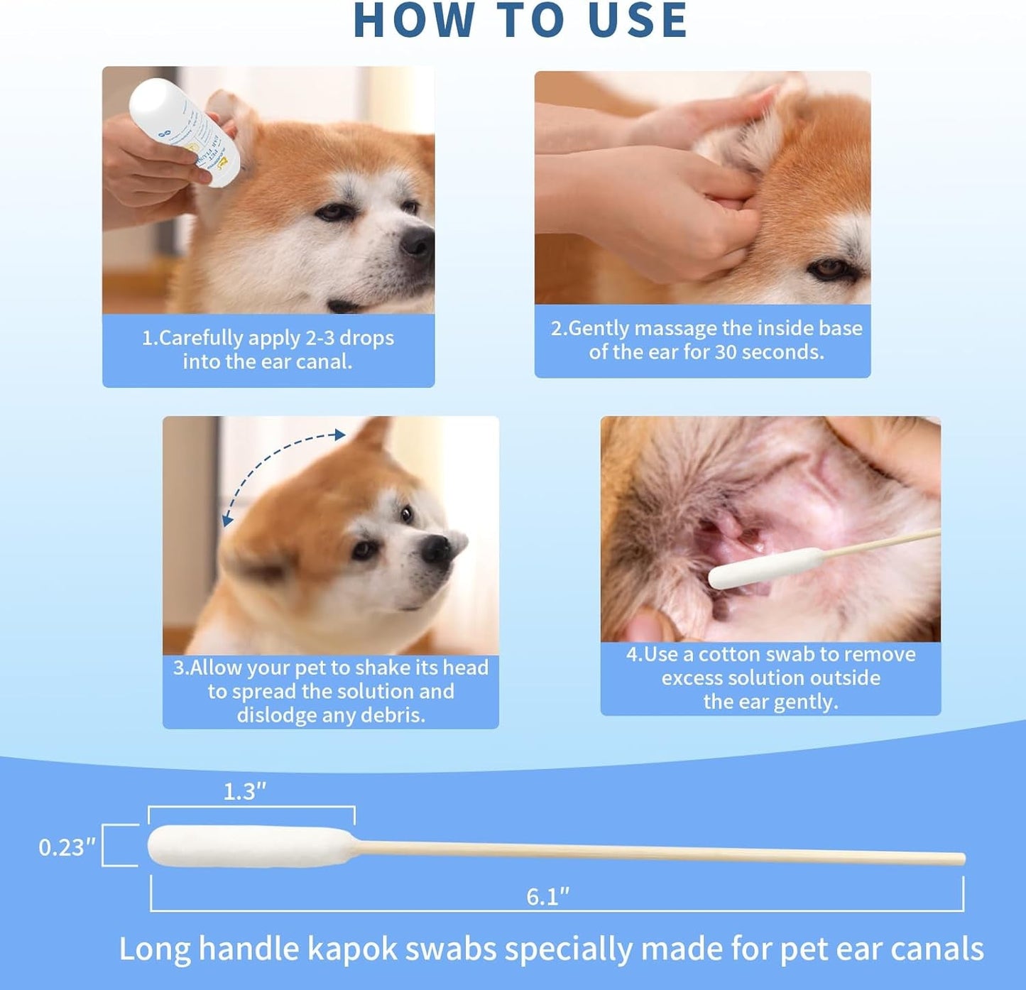 Pet Ear Cleaner PHMB Tris Flush Dog Cat Wax Odor Removal Ear Care Kit 4oz
