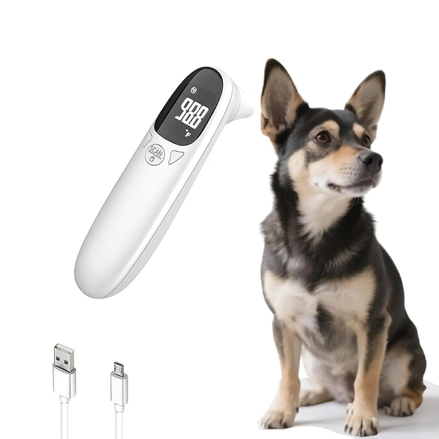 Pet Ear Thermometer Infrared Dog & Cat Temperature Reader 1-Second Digital White