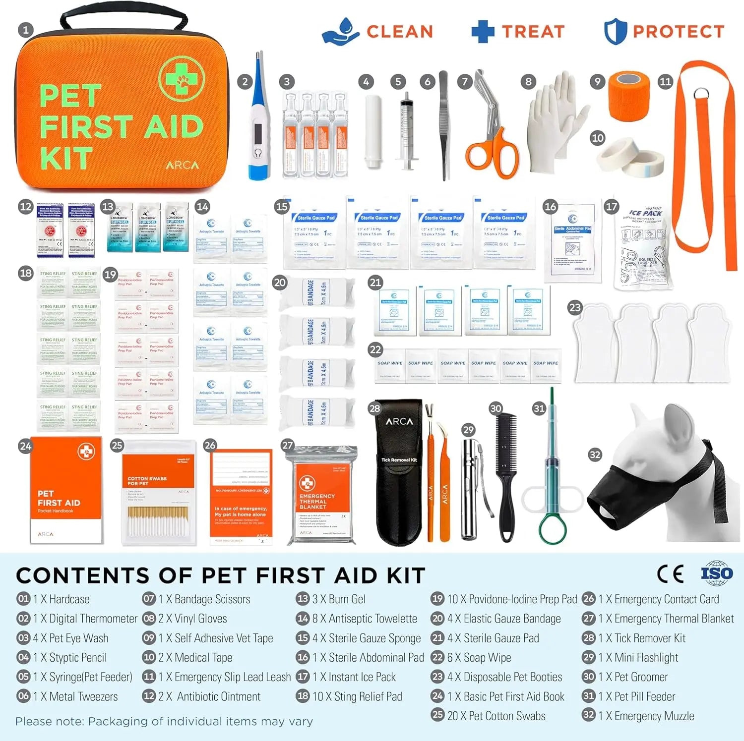 Pet First Aid Kit for Dogs & Cats with Thermometer, Tick Remover & Manual