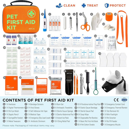 Pet First Aid Kit for Dogs & Cats with Thermometer, Tick Remover & Manual