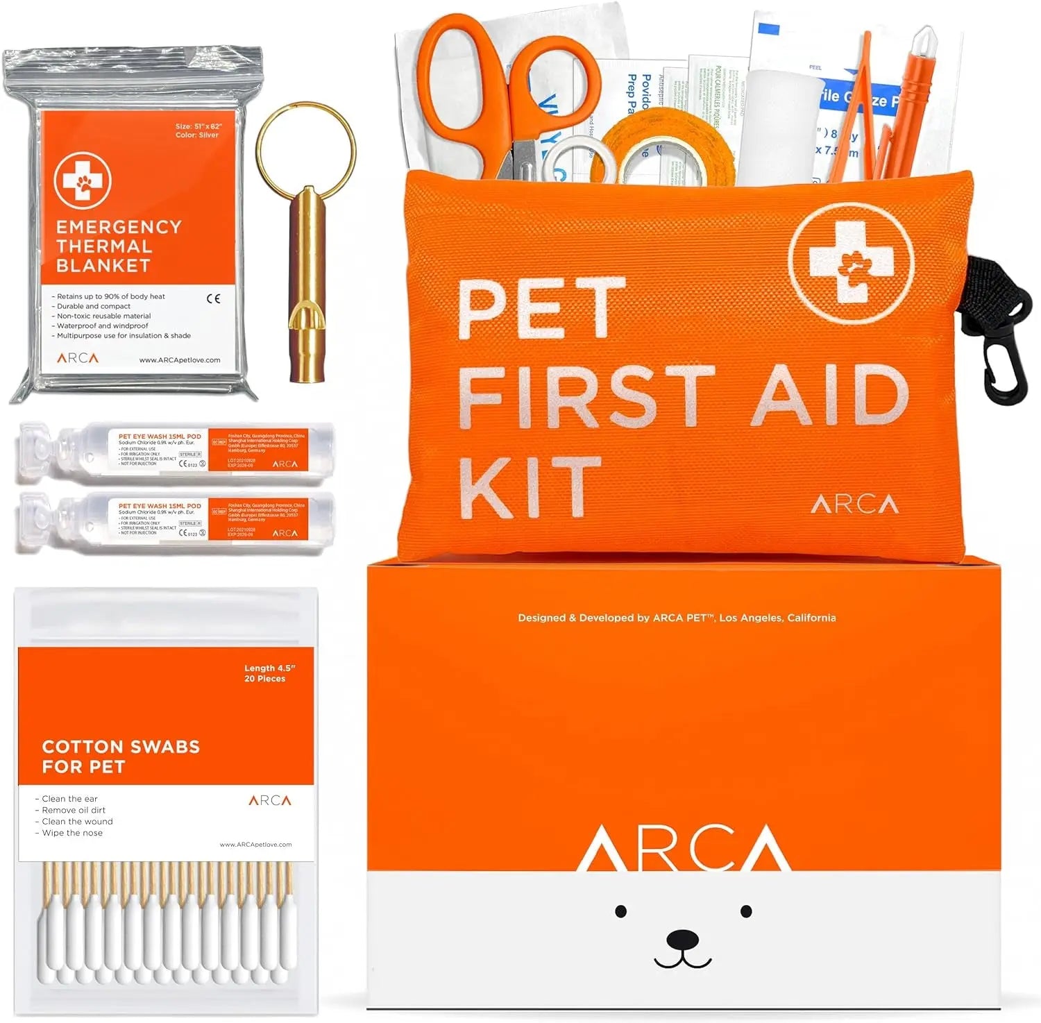 Pet First Aid Kit for Dogs & Cats with Thermometer, Tick Remover & Manual Ready-Go Pouch