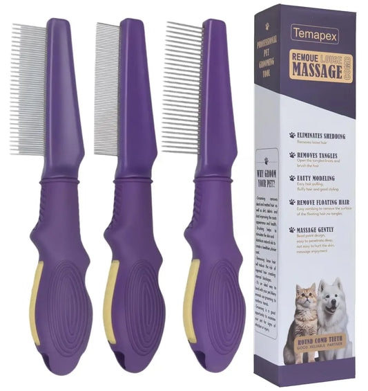 Pet Flea Comb Stainless Steel Teeth Detangling Grooming Tool Dogs Cats Pet Detangling Comb + Flea Comb + Grooming Comb