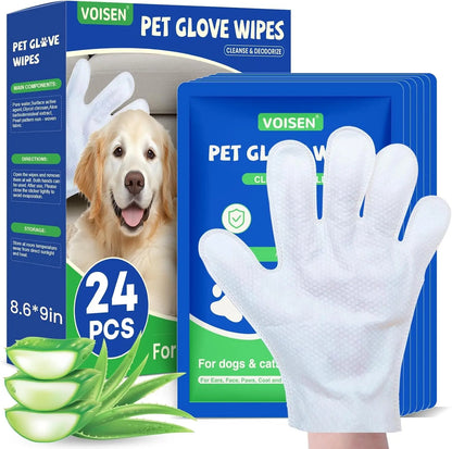 Pet Glove Wipes for Dogs, Cats & Small Animals, Unscented Grooming Wipes 24ct 24 Pack
