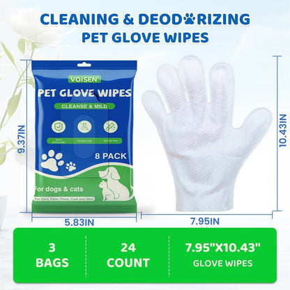 Pet Glove Wipes for Dogs, Cats & Small Animals, Unscented Grooming Wipes 24ct