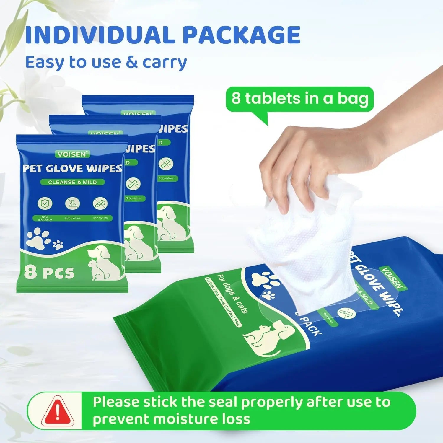 Pet Glove Wipes for Dogs, Cats & Small Animals, Unscented Grooming Wipes 24ct