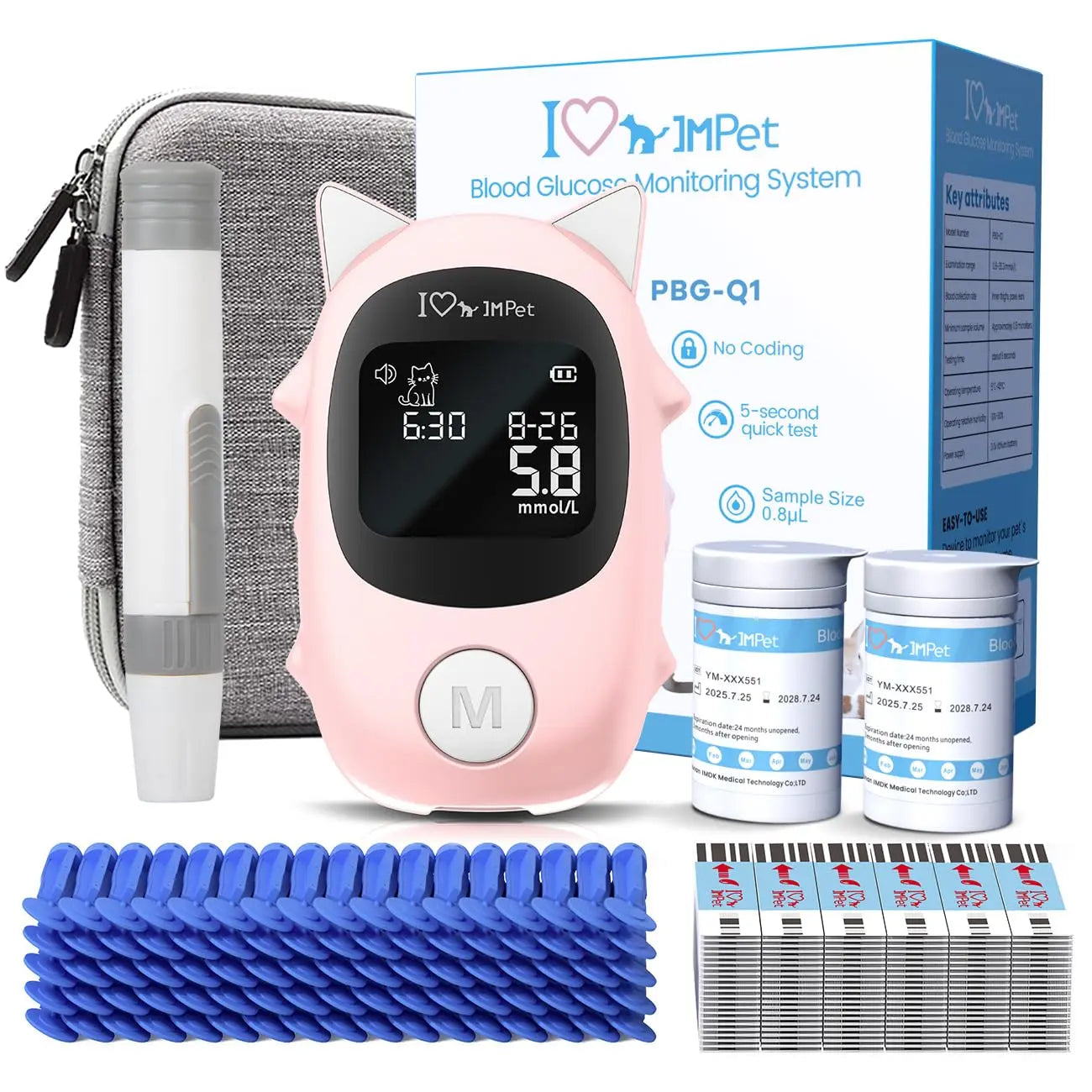 Pet Glucose Meter Kit for Dogs Cats Rabbits | Blood Sugar Monitor w/ 50 Strips