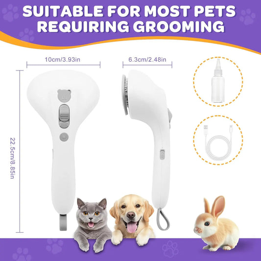 Pet Grooming Brush for Cats & Dogs- Self Cleaning Rechargeable Deshedding White