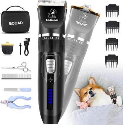 Pet Grooming Clippers Kit – Quiet Cordless Rechargeable Trimmer & Paw Shaver for Dogs & Cats Black