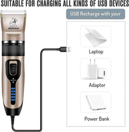 Pet Grooming Clippers Kit – Quiet Cordless Rechargeable Trimmer & Paw Shaver for Dogs & Cats