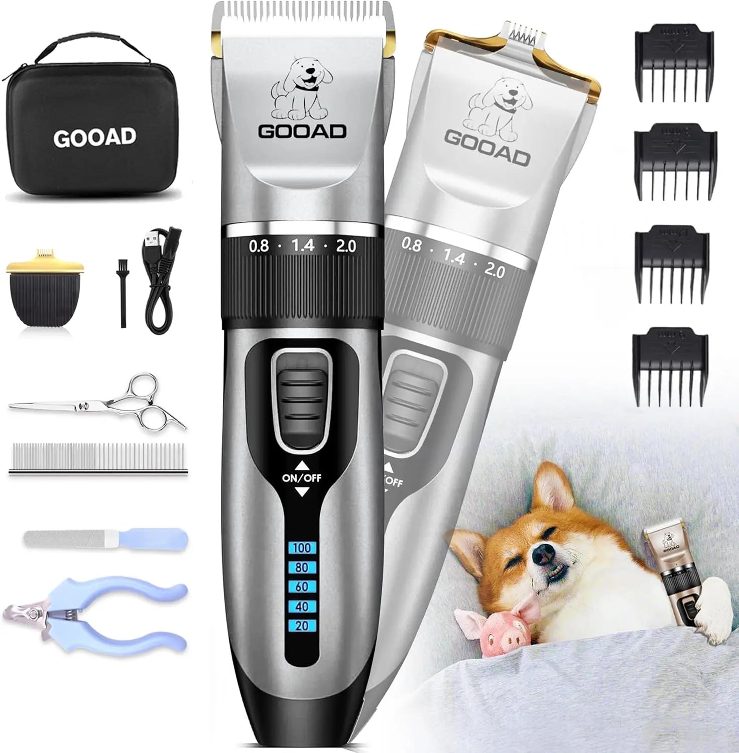Pet Grooming Clippers Kit – Quiet Cordless Rechargeable Trimmer & Paw Shaver for Dogs & Cats
