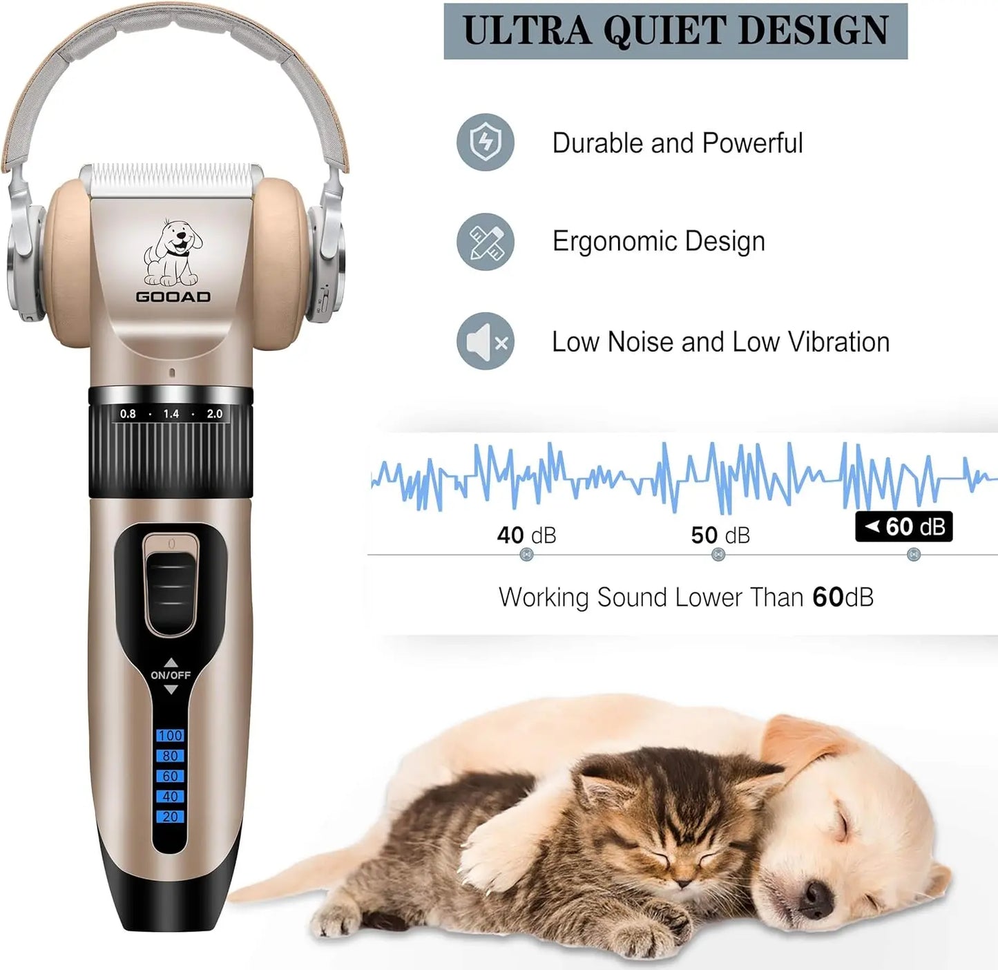 Pet Grooming Clippers Kit – Quiet Cordless Rechargeable Trimmer & Paw Shaver for Dogs & Cats