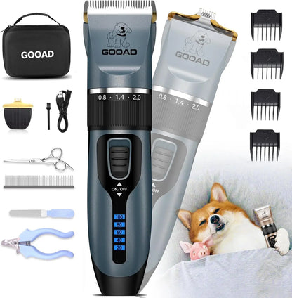 Pet Grooming Clippers Kit – Quiet Cordless Rechargeable Trimmer & Paw Shaver for Dogs & Cats Blue