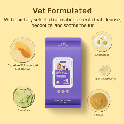 Pet Grooming Glove Wipes for Dogs & Cats – Hypoallergenic, Deodorizing, Vet-Approved