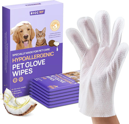 Pet Grooming Glove Wipes for Dogs & Cats – Hypoallergenic, Deodorizing, Vet-Approved Coconut Scent 6 Pcs