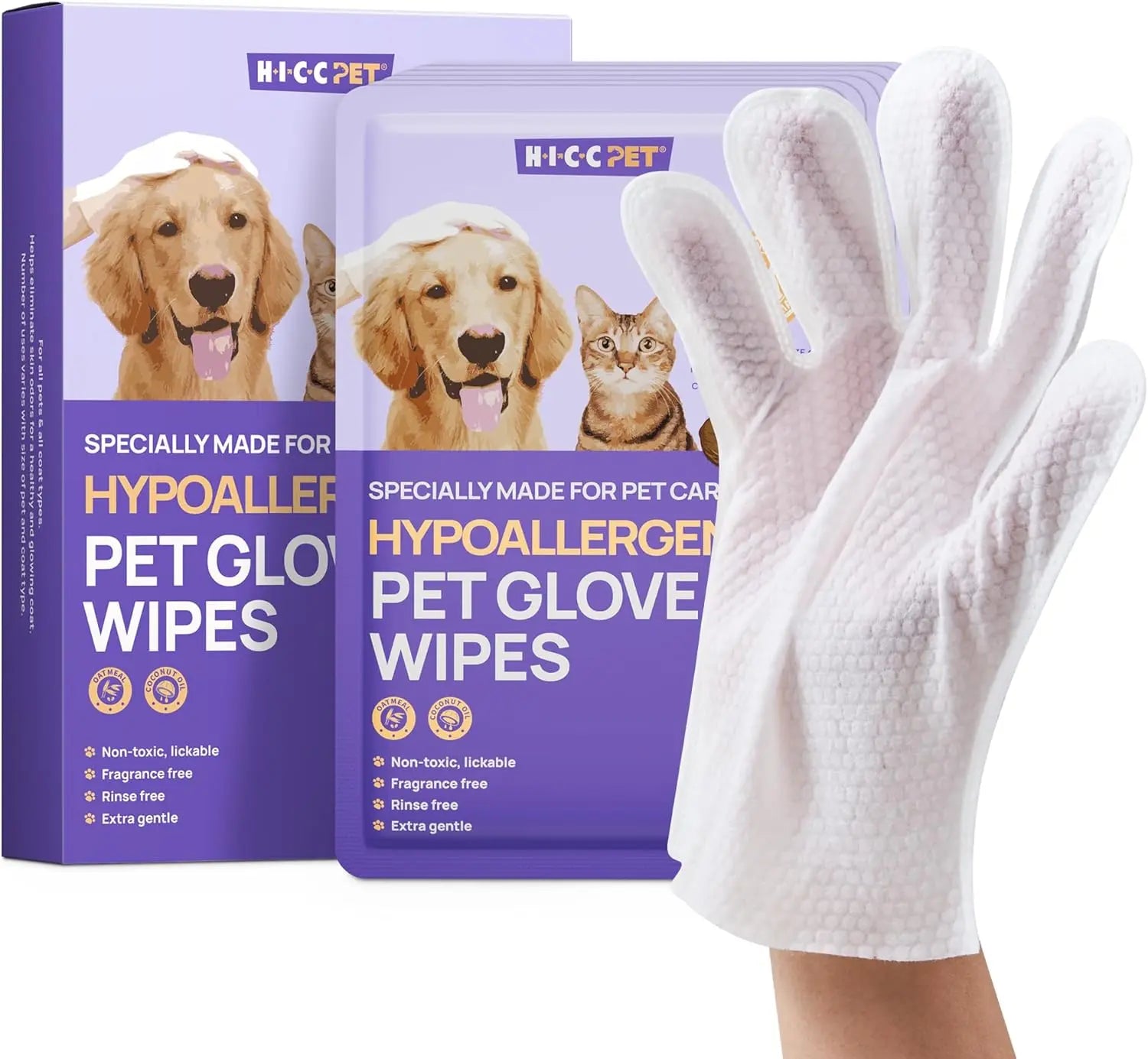Pet Grooming Glove Wipes for Dogs & Cats – Hypoallergenic, Deodorizing, Vet-Approved Unscented 6 Pcs